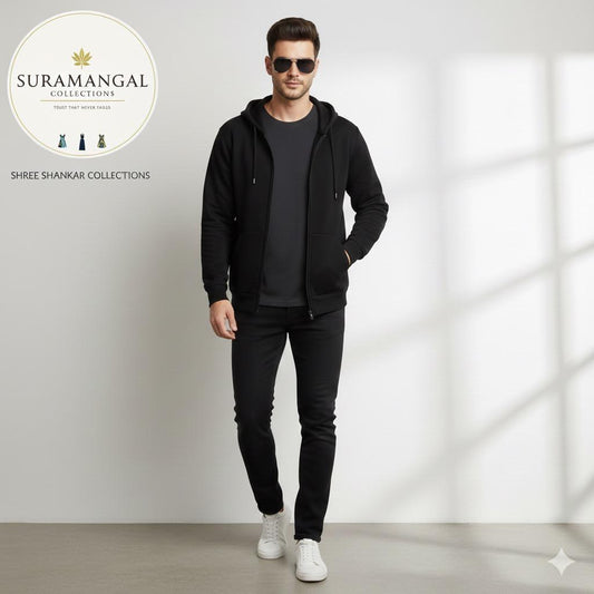 Black Cotton Hoodie with zipper – 300 GSM| S to XXL Available