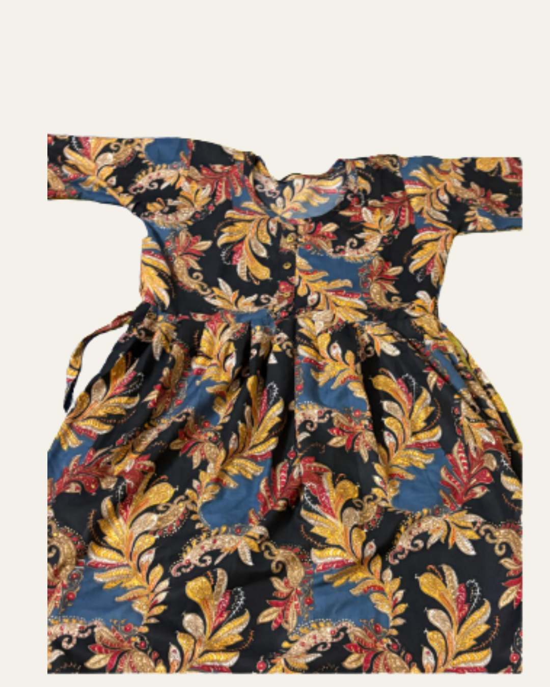 Bold Leaf Print Cotton Dress โ Black & Gold Fusion XL Size Available