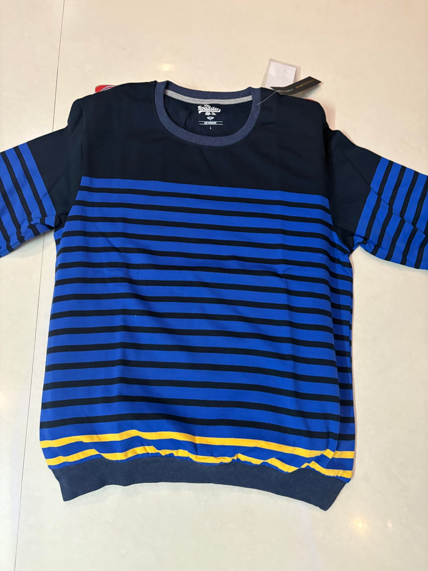 Smiley World Striped Sweatshirt – Blue, Black & Accents