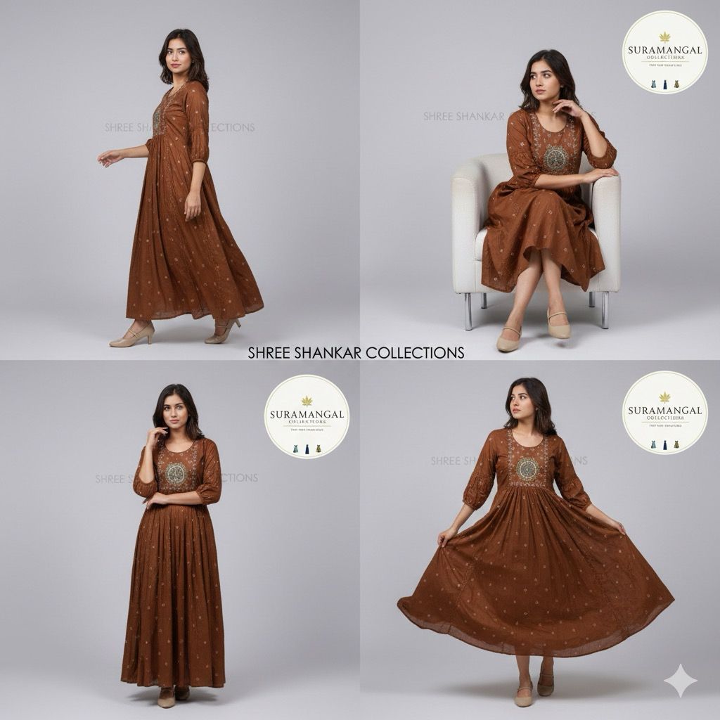 Rust Embroidered Long Kurti – M, L & XXL Sizes Available