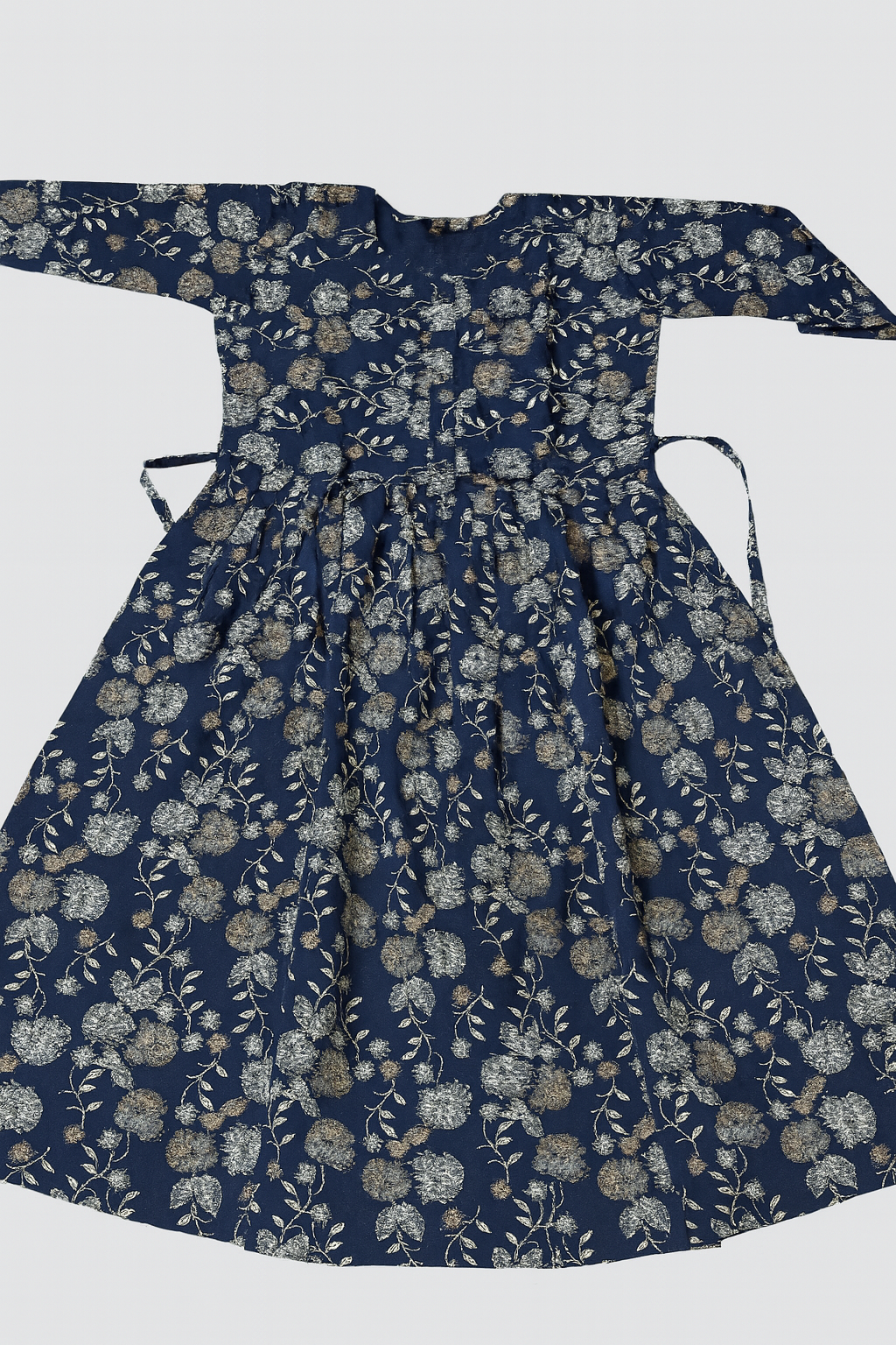 Midnight Bloom Kurti – Navy Blue with Silver-Gold Floral Elegance