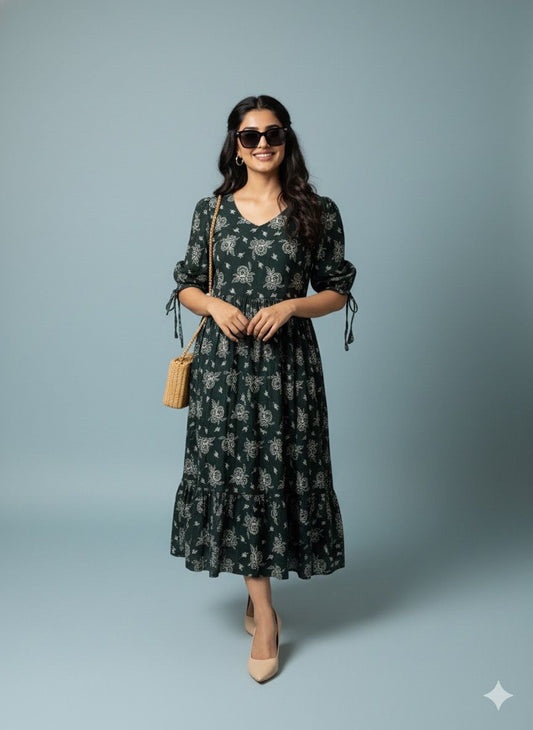 Dark Green Bloom Kurthi – Elegant Everyday Wear