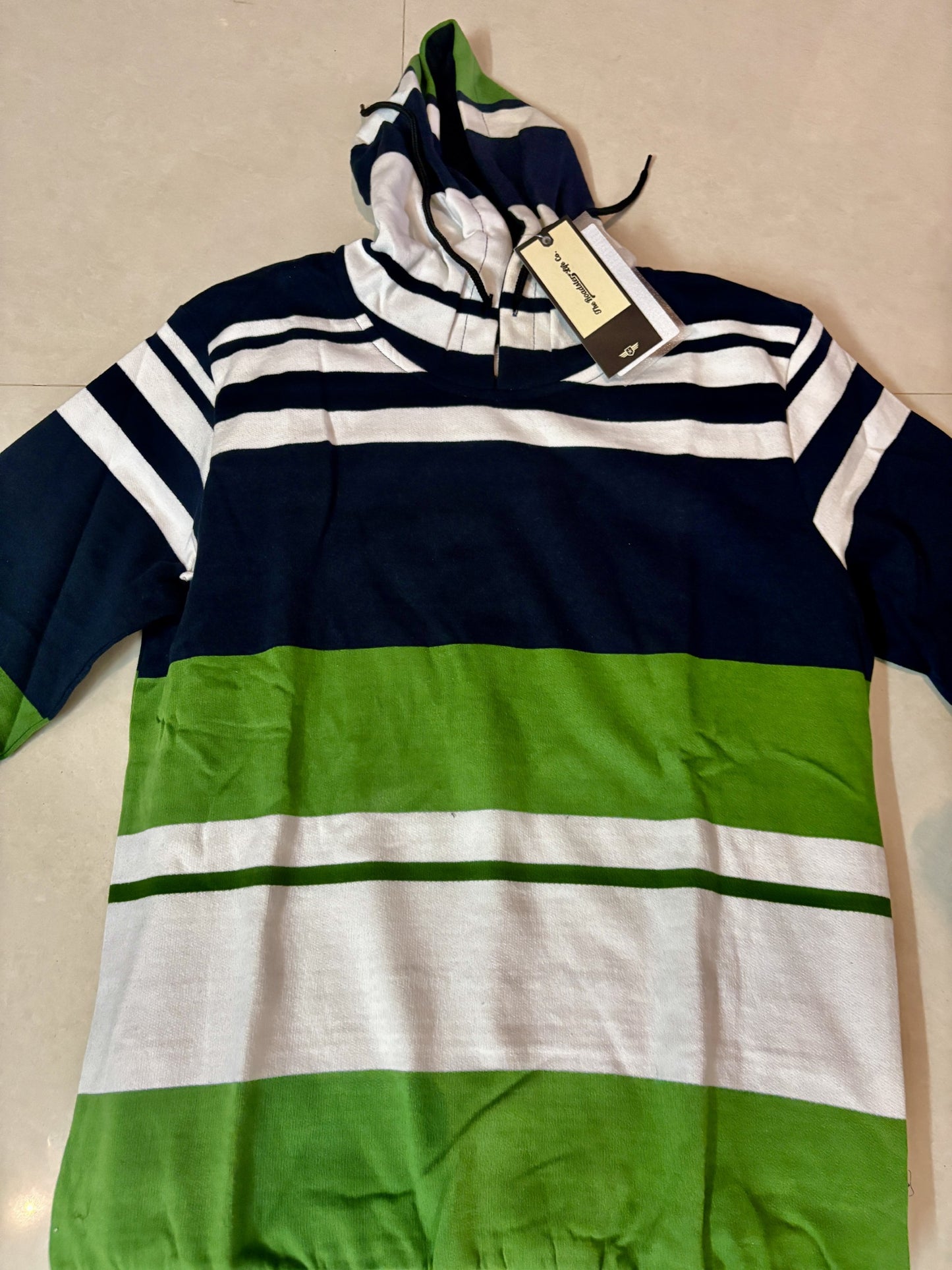 Navy-Green Striped Hooded Sweatshirt – Bold & Cozy Streetwear
