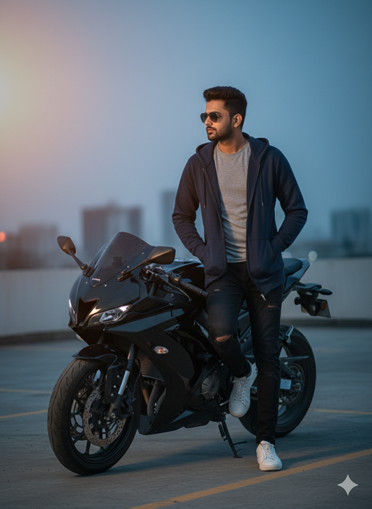 Blue Cotton Hoodie with zipper uni sex – 300 GSM| S to XXL Available