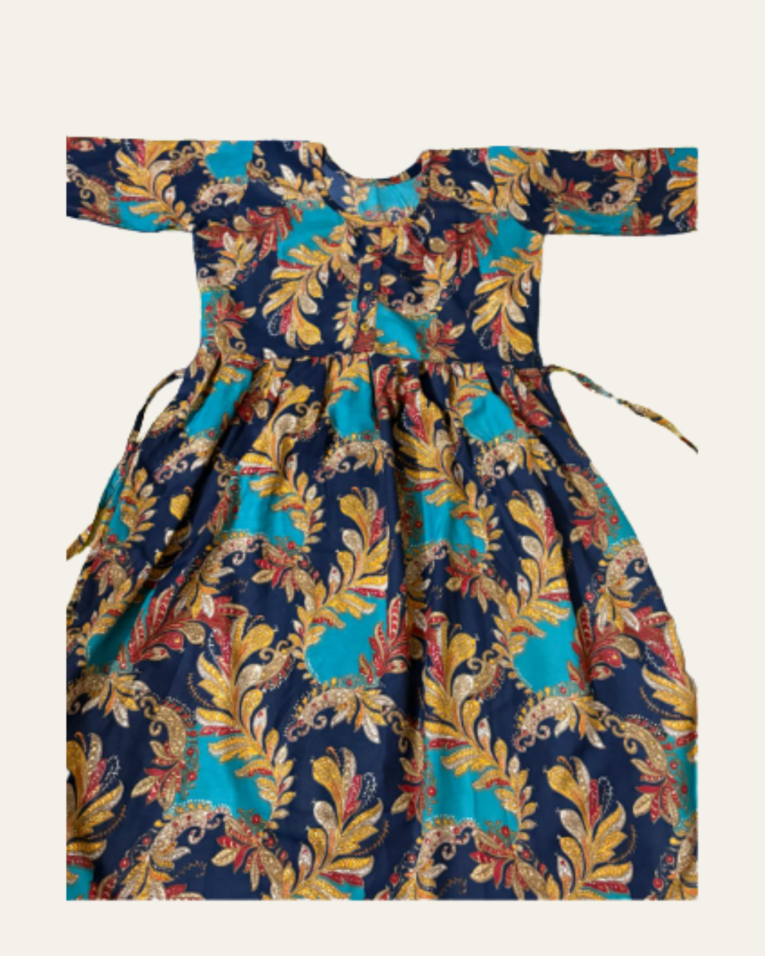 Bold Leaf Print Cotton Dress – Turquoise Bloom Printed Kurti - XL Size