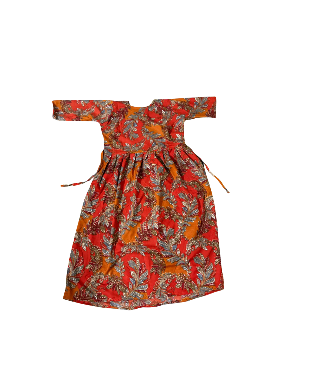 Orange Bloom Ethnic Dress – Festive Floral Edition - XL Size Available