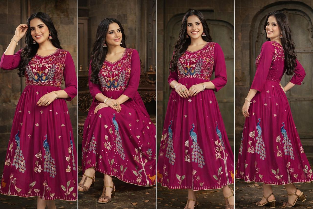 Peacock Garden Kurti – Magenta M , L , XL & XXL