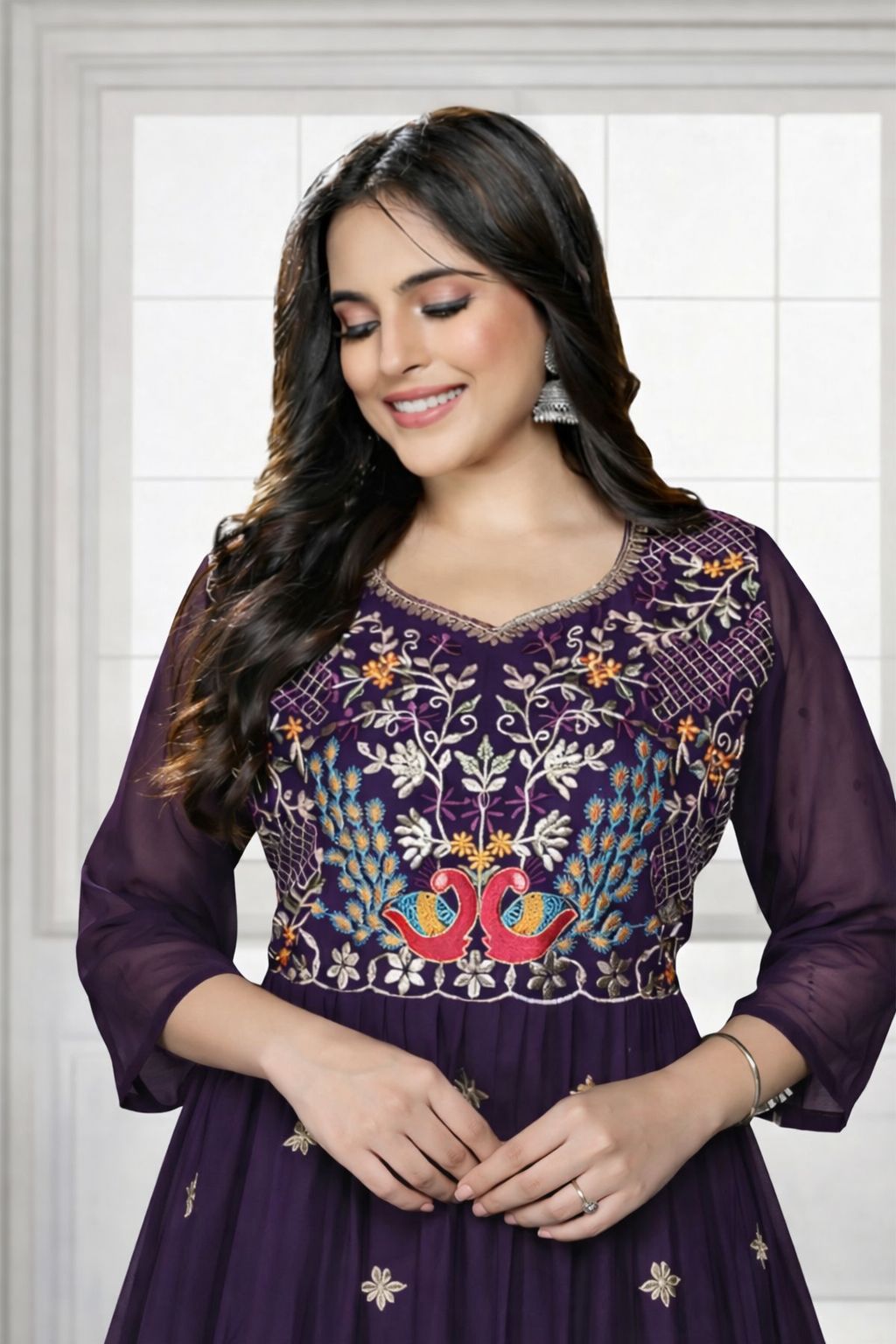 Royal Wilderness Anarkali – Deep Purple Elegance M , L , XL & XXL Sizes Available