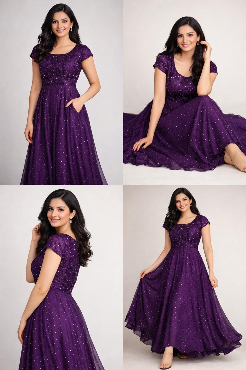 Elegant Maroon Embellished Floor-Length Gown – Sleeveless & Short Sleeve Variants - L Size is Available (Copy)