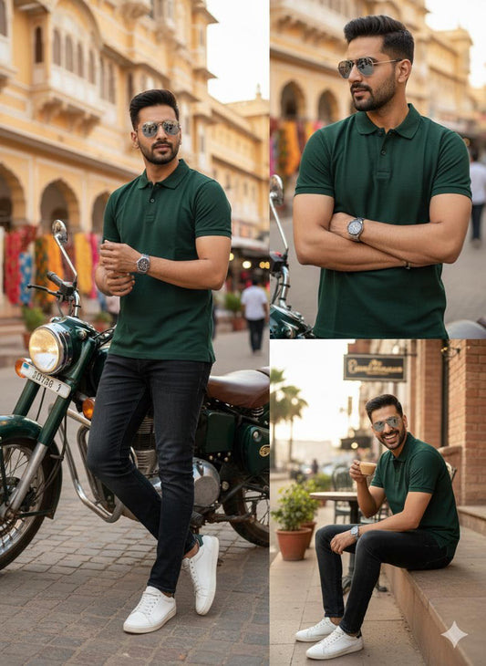 Green Cotton polo Half sleeve Tshirts – 240 GSM| S to XXL Available