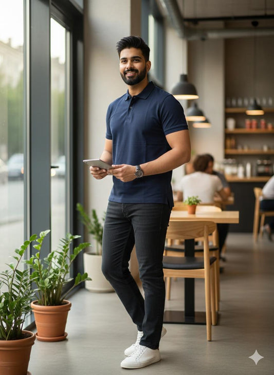 Blue Cotton polo Half sleeve Tshirts – 240 GSM| S to XXL Available