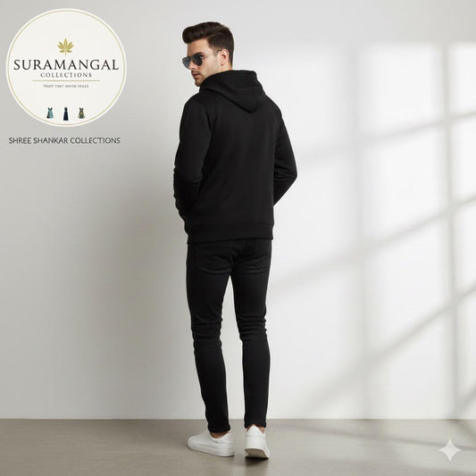 Black Cotton Hoodie With Zipper – 300 GSM | M‑XXL
