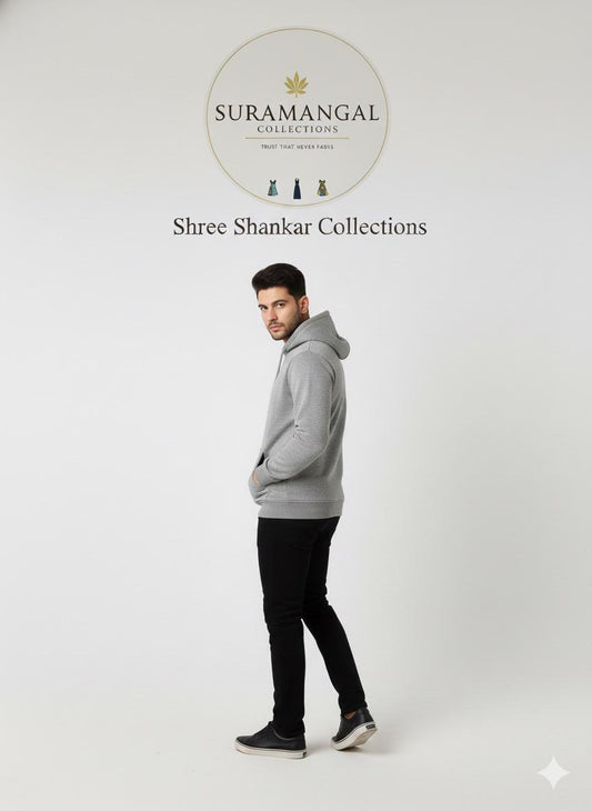 Grey Cotton Hoodie Without Zipper – 300 GSM | M‑XXL