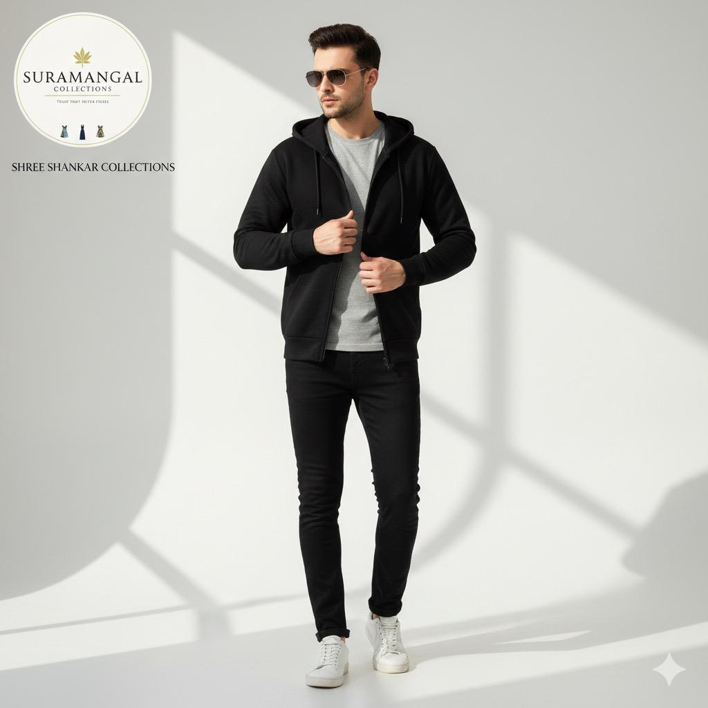 Black Cotton Hoodie with zipper  – 300 GSM| S to XXL Available