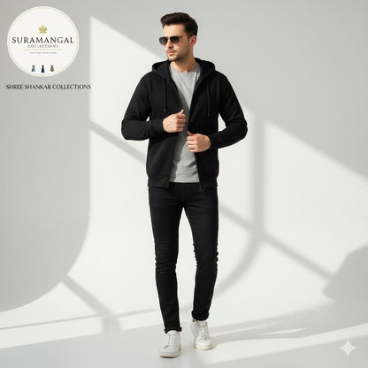 Black Cotton Hoodie with zipper  – 300 GSM| S to XXL Available