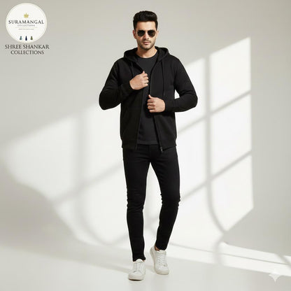 Black Cotton Hoodie with zipper  – 300 GSM| S to XXL Available