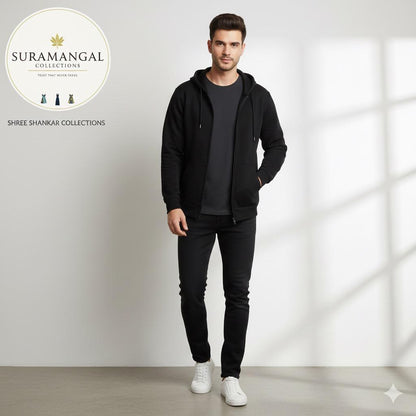 Black Cotton Hoodie with zipper  – 300 GSM| S to XXL Available