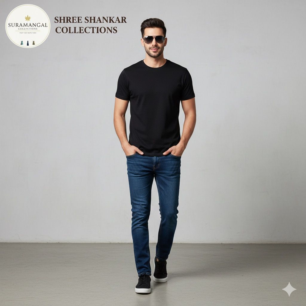 Black Cotton Round Nek T-Shirt – 180 GSM | S-XXL