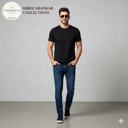Black Cotton Round Nek T-Shirt – 180 GSM | S-XXL