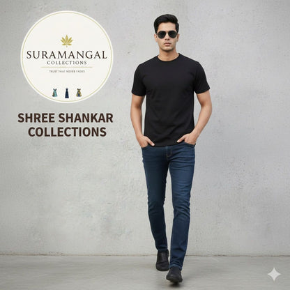 Black Cotton Round Nek T-Shirt – 180 GSM | S-XXL