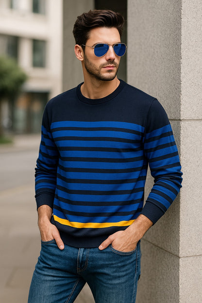 Smiley World Striped Sweatshirt – Blue, Black & Accents