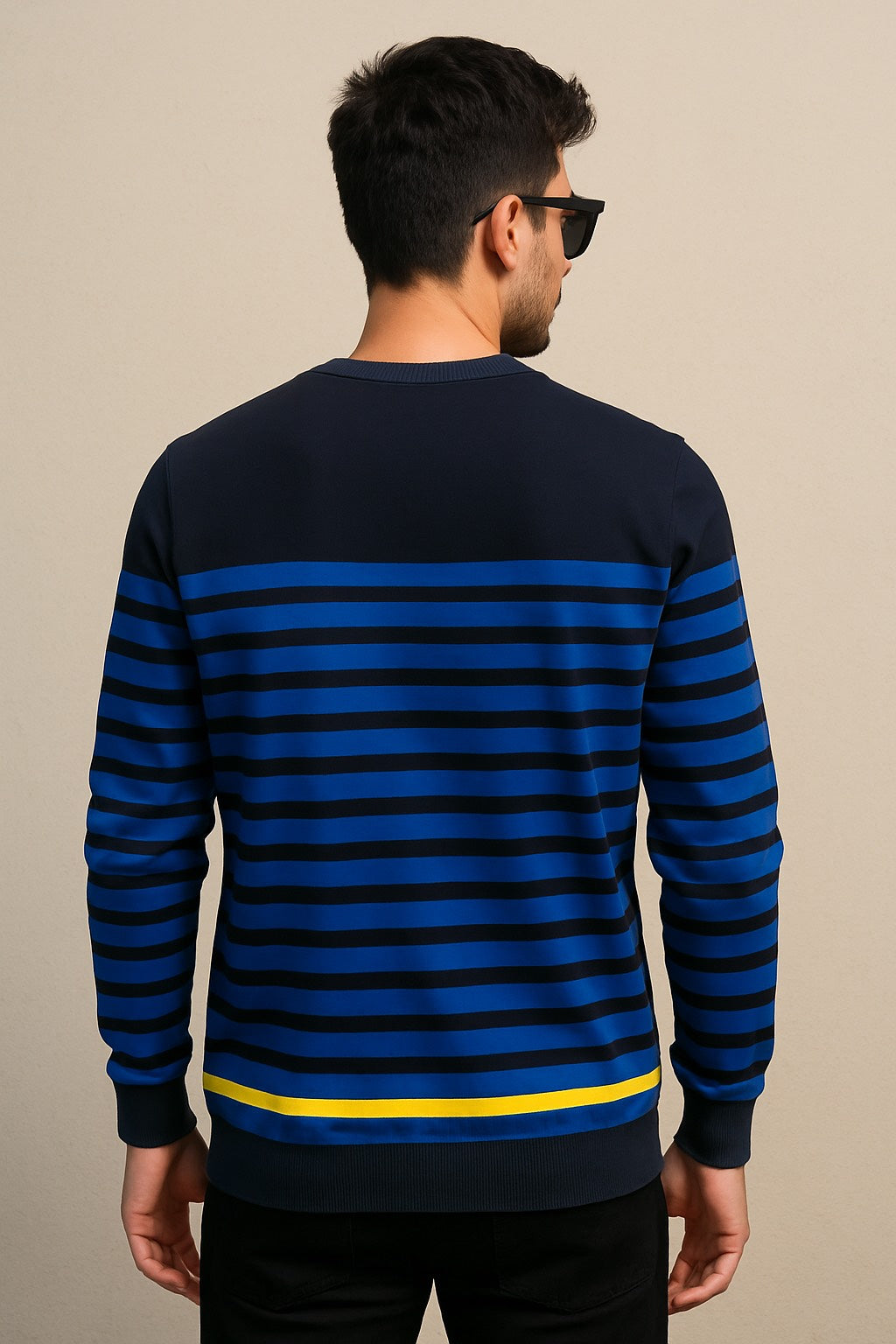 Smiley World Striped Sweatshirt – Blue, Black & Accents