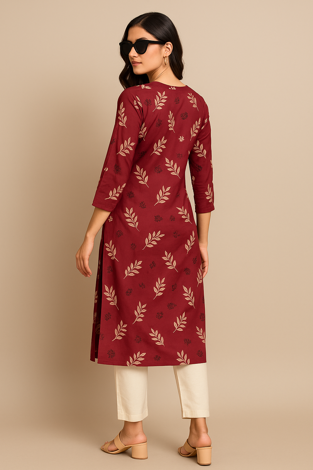 Maroon Leaf Whisper Kurthi – Effortless Elegance in Every Threa