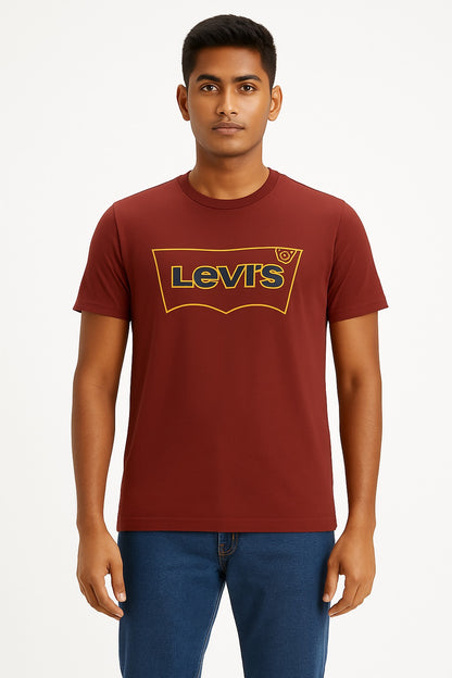 Brown Colour Round Neck Printed T-Shirt