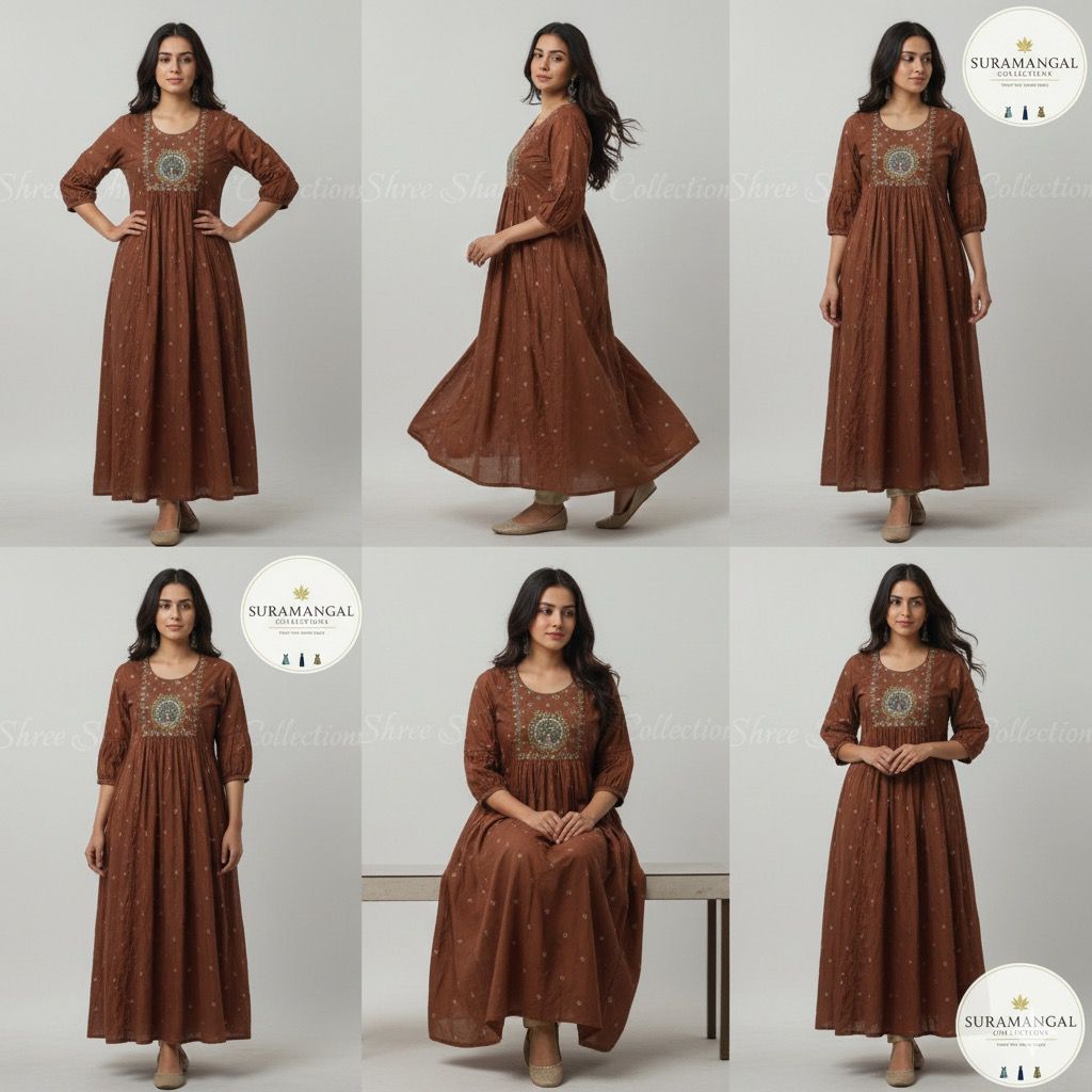 Rust Embroidered Long Kurti – M, L & XXL Sizes Available