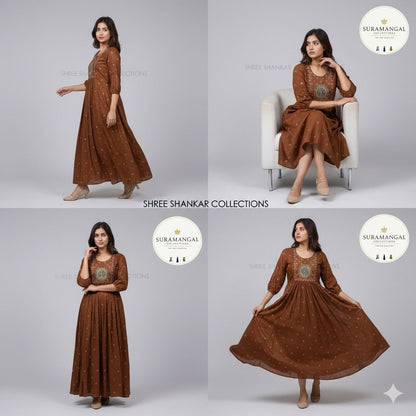 Rust Embroidered Long Kurti – M, L & XXL Sizes Available