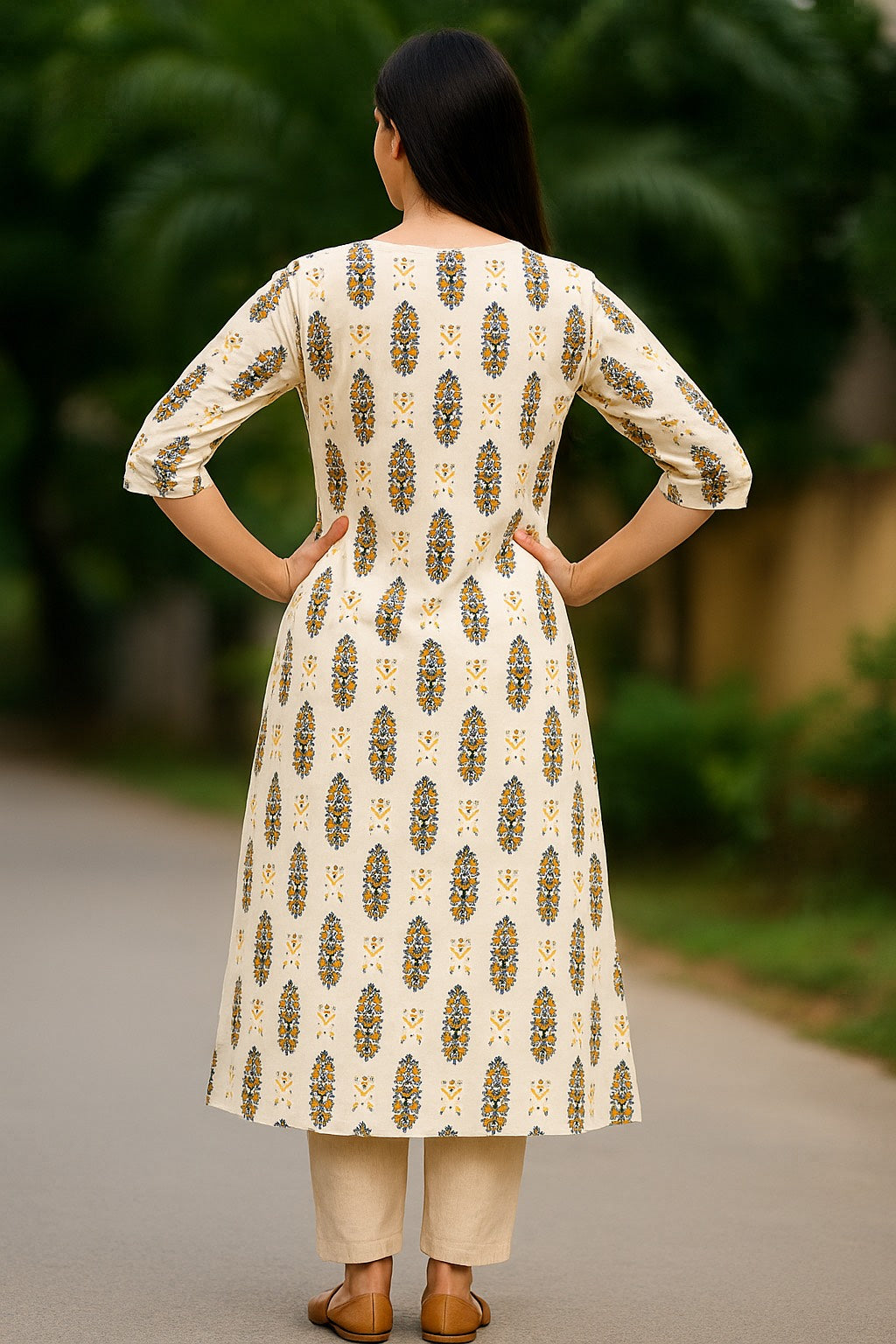 Cream Ornamental Printed Kurti – Light & Graceful