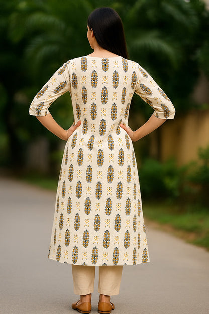 Cream Ornamental Printed Kurti – Light & Graceful