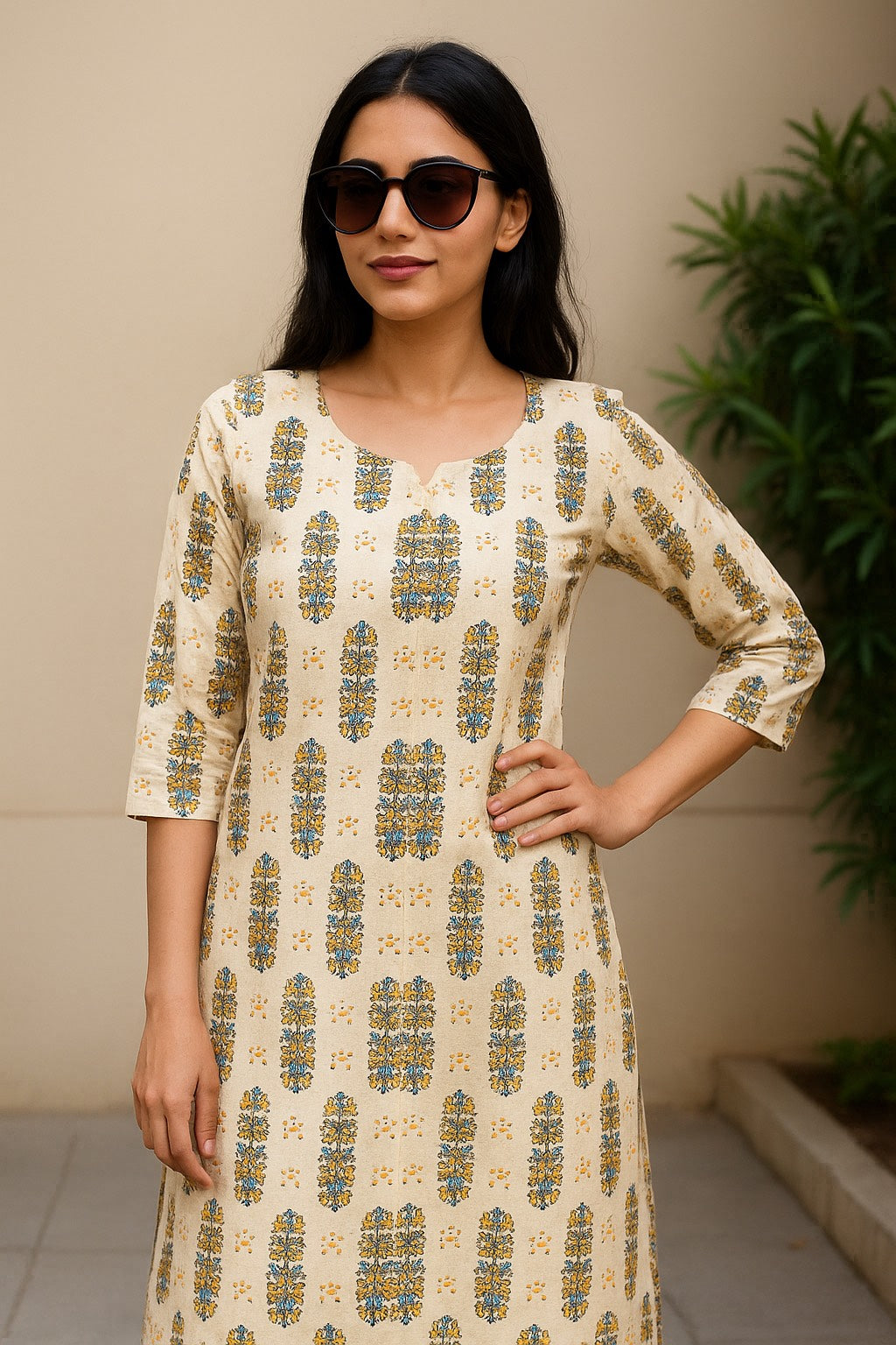 Cream Ornamental Printed Kurti – Light & Graceful