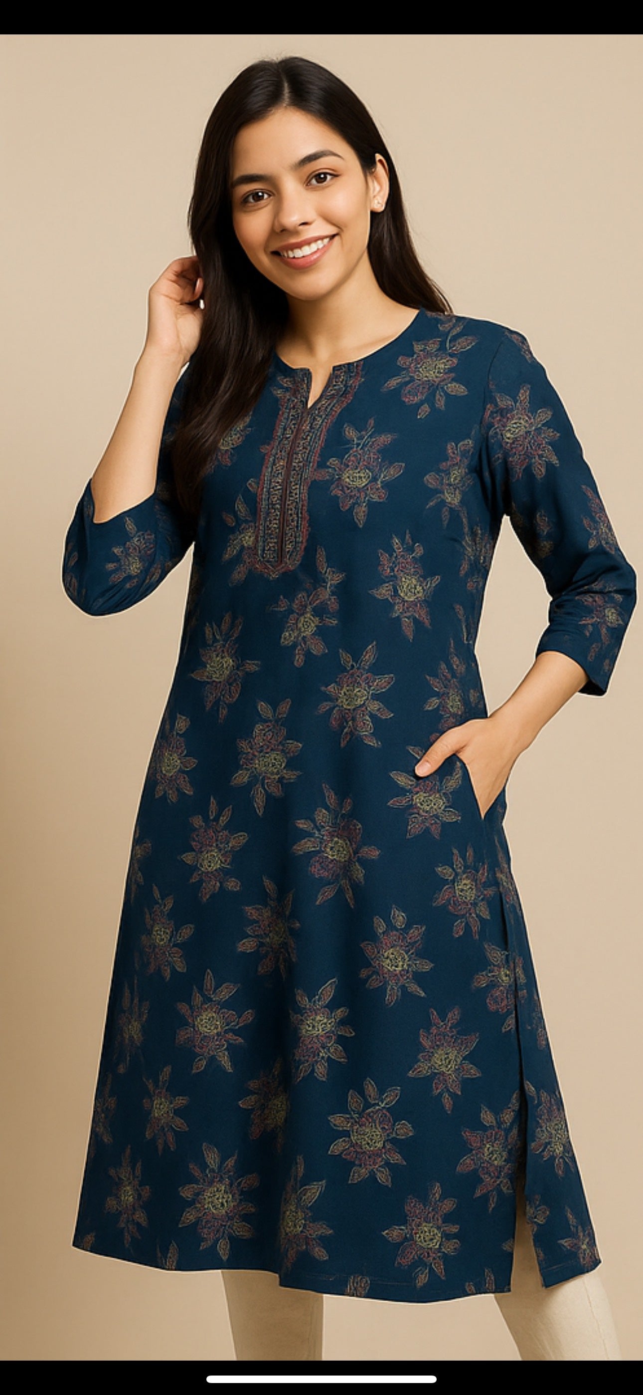Floral Symphony Cotton Blend – Midnight Blue