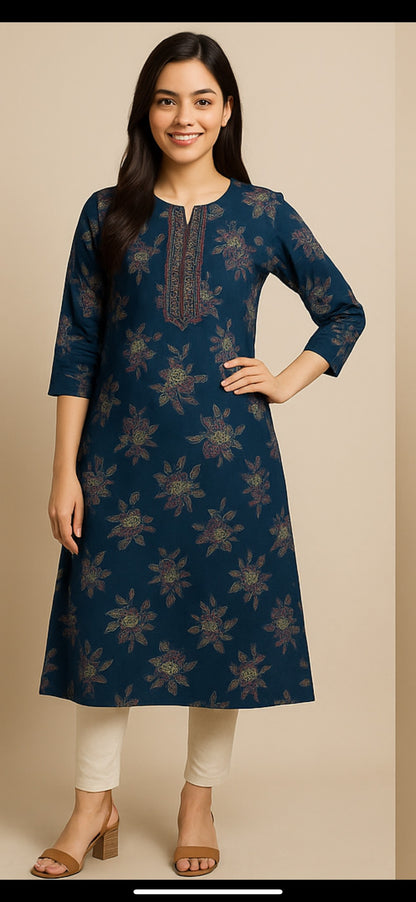 Floral Symphony Cotton Blend – Midnight Blue