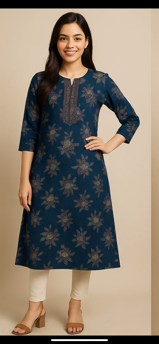 Floral Symphony Cotton Blend – Midnight Blue