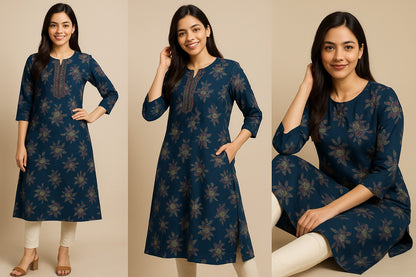 Floral Symphony Cotton Blend – Midnight Blue