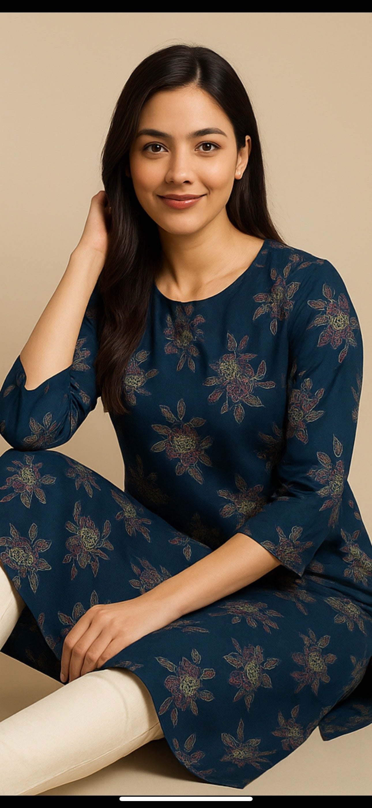 Floral Symphony Cotton Blend – Midnight Blue