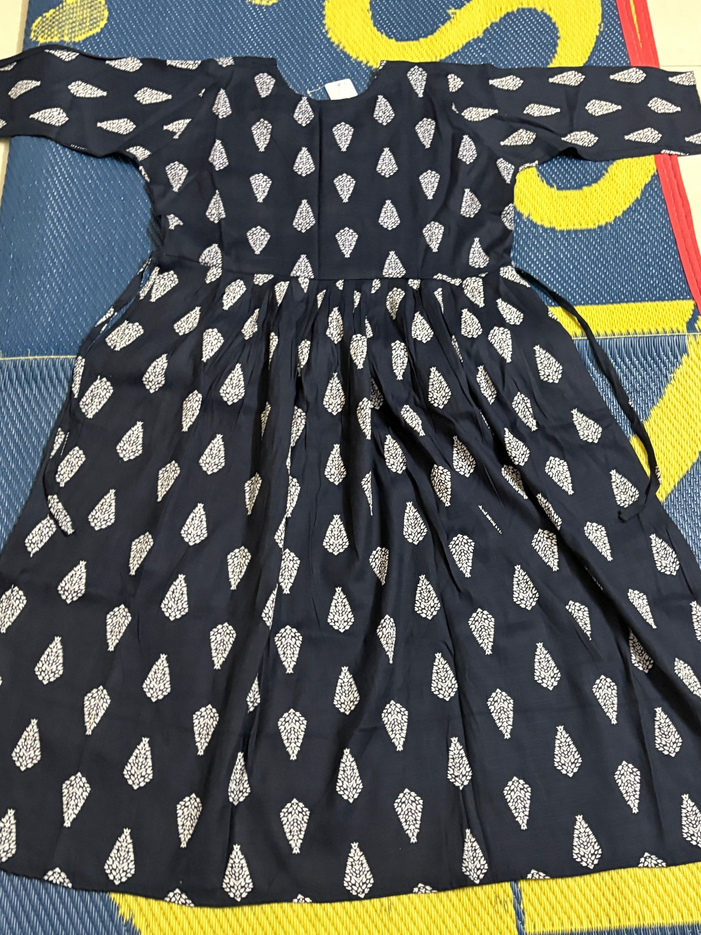 Midnight Leaf Printed Flared Kurti – Elegance in Every Fold