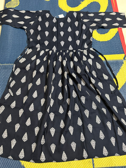 Midnight Leaf Printed Flared Kurti – Elegance in Every Fold