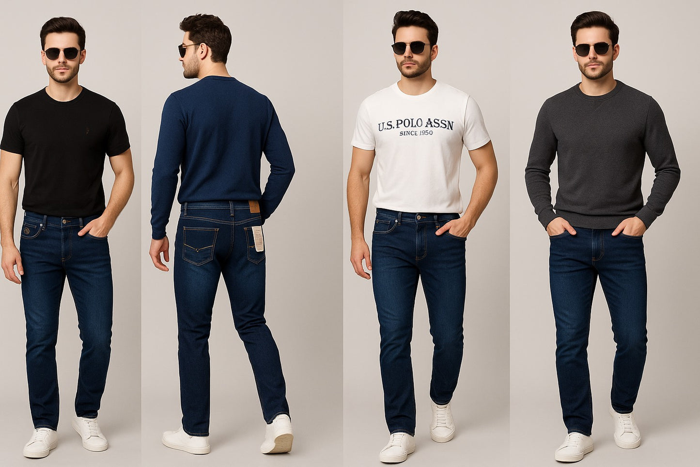 Dark Blue Denim Jeans – Classic Fit with Contrast Stitching (Sizes 30 & 36)