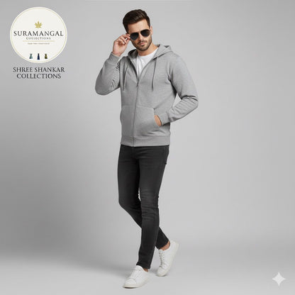 Grey Cotton Hoodie Without Zipper – 300 GSM | M‑XXL