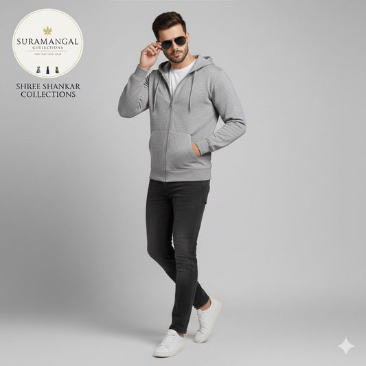 Grey Cotton Hoodie Without Zipper – 300 GSM | M‑XXL
