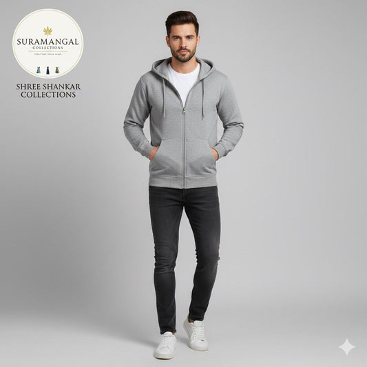 Grey Cotton Hoodie Without Zipper – 300 GSM | M‑XXL
