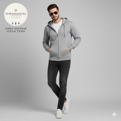 Grey Cotton Hoodie Without Zipper – 300 GSM | M‑XXL