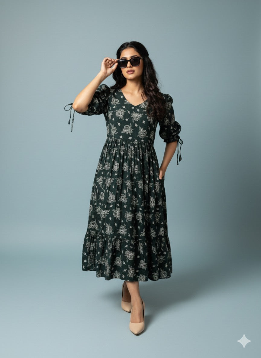 Dark Green Bloom Kurthi – Elegant Everyday Wear