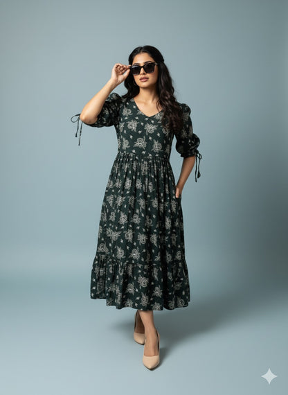 Dark Green Bloom Kurthi – Elegant Everyday Wear