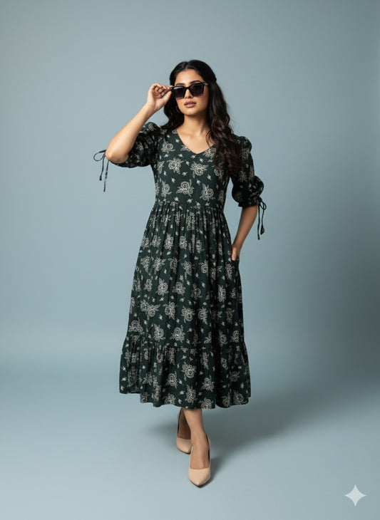 Dark Green Bloom Kurthi – Elegant Everyday Wear