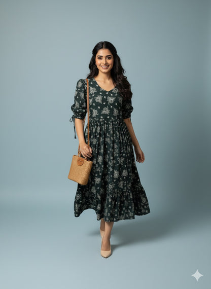 Dark Green Bloom Kurthi – Elegant Everyday Wear