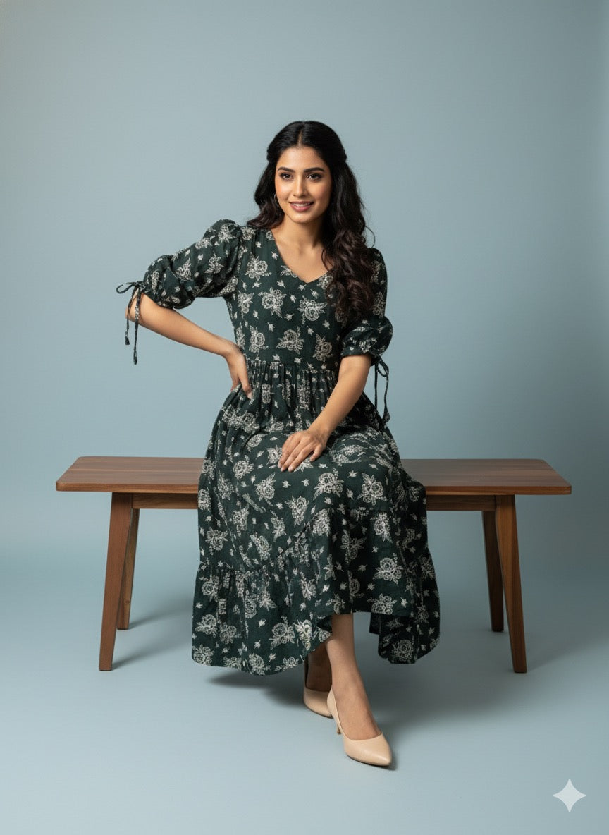 Dark Green Bloom Kurthi – Elegant Everyday Wear